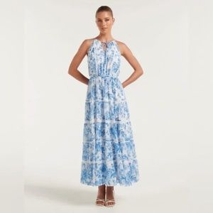 NWT White & Blue Floral Sleeveless Summer Dress Size 8 Petite by Ever New Petite